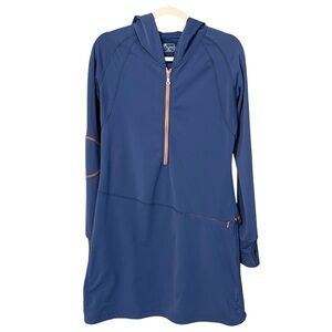 Title Nine Half Zip Hooded Long Sleeve Dress Blue Medium Sporty Active Golf